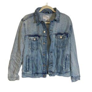Bershka EUC distressed faded oversized denim jacket size S
